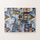 Winter Sneeuwdorp bij nacht Legpuzzel (Horizontaal)