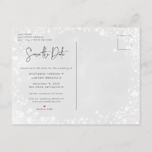 Winter Sneeuwfotoweddenschap Save the Date Briefka Aankondigingskaart (Achterkant)