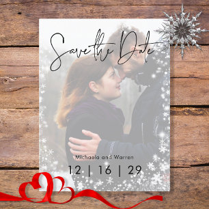 Winter Sneeuwfotoweddenschap Save the Date Briefka Aankondigingskaart