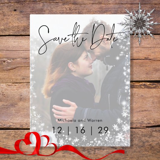 Winter Sneeuwfotoweddenschap Save the Date Briefka Aankondigingskaart