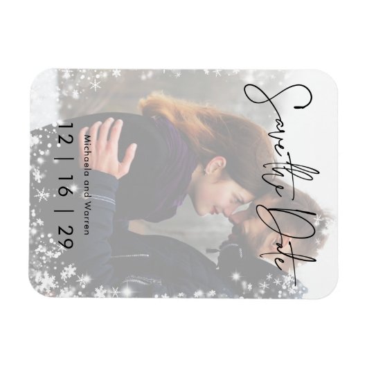 Winter Sneeuwfotoweddenschap Save the Date Briefka Magneet (Horizontaal)