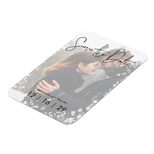 Winter Sneeuwfotoweddenschap Save the Date Briefka Magneet (Linkerzijde)