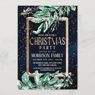 Winter Sneeuwgouden marineslef Waterverf Kerstmis Kaart