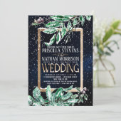 Winter Sneeuwgoudmarinevrouw Leaf Waterverf Weddin Kaart (Staand voorkant)