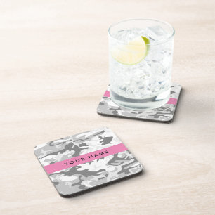 Winter Sneeuwgrijs Camouflage Jouw naam Personalis Bier Onderzetter