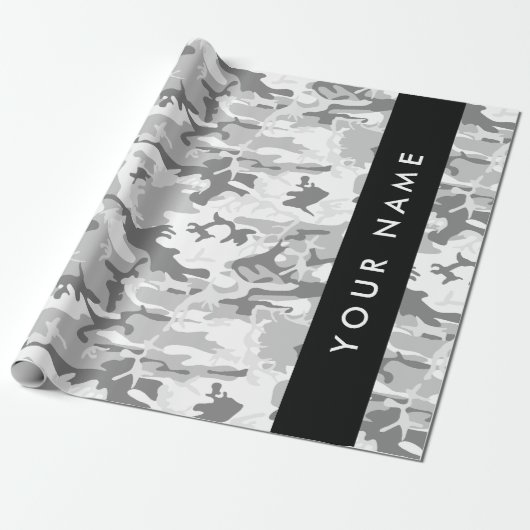Winter Sneeuwgrijs Camouflage Jouw naam Personalis Cadeaupapier (Uitgerold)