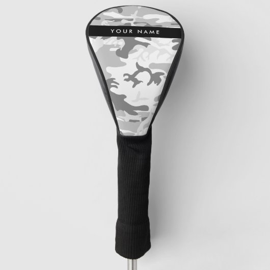 Winter Sneeuwgrijs Camouflage Jouw naam Personalis Golfheadcover (Voorkant)