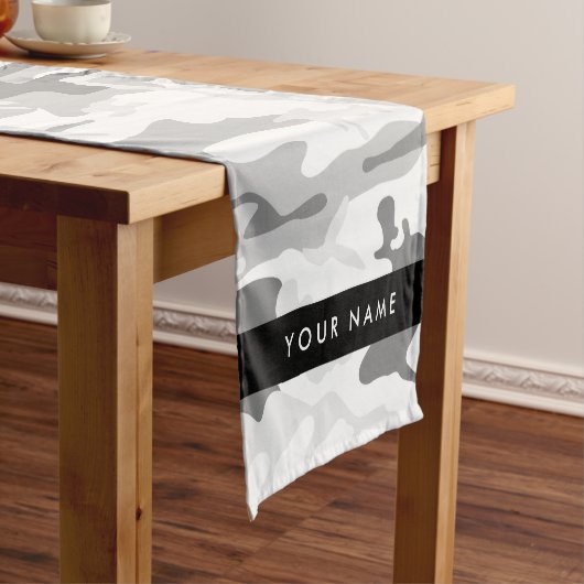 Winter Sneeuwgrijs Camouflage Jouw naam Personalis Korte Tafelloper (Voorbeeld)