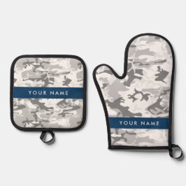 Winter Sneeuwgrijs Camouflage Jouw naam Personalis Ovenwant & Pannenlap Set
