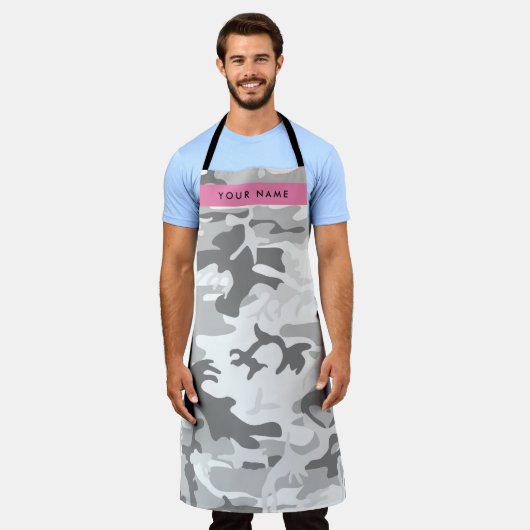 Winter Sneeuwgrijs Camouflage Jouw naam Personalis Schort (Gedragen)