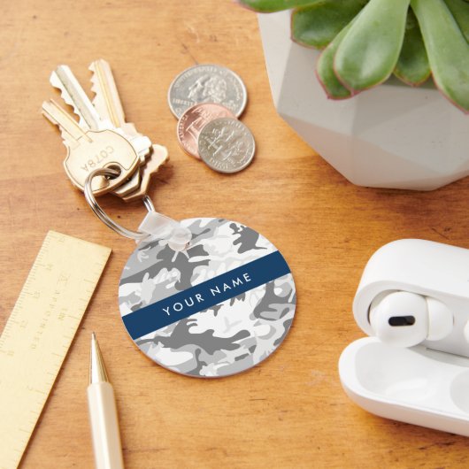 Winter Sneeuwgrijs Camouflage Jouw naam Personalis Sleutelhanger (Bureau)