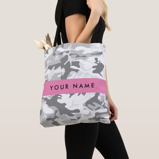 Winter Sneeuwgrijs Camouflage Jouw naam Personalis Tote Bag (Dichtbij)