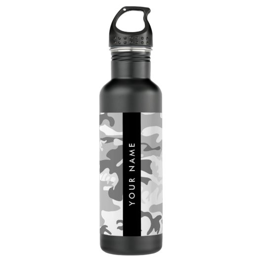 Winter Sneeuwgrijs Camouflage Jouw naam Personalis Waterfles (Voorkant)