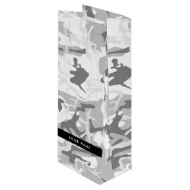 Winter Sneeuwgrijs Camouflage Jouw naam Personalis Wijn Cadeautas