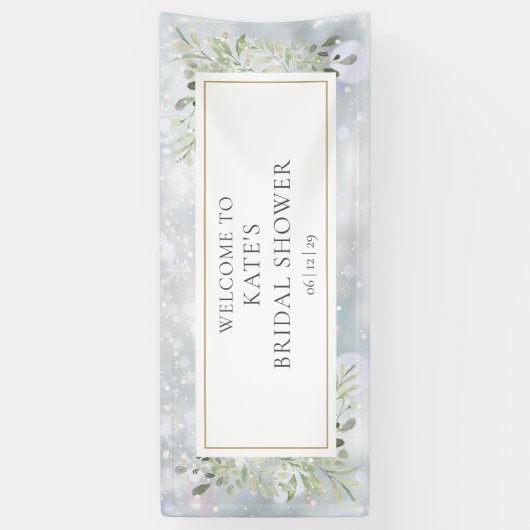 Winter Sneeuwgroen Bruiloft Feestelijke Begroeting Spandoek (Verticaal)