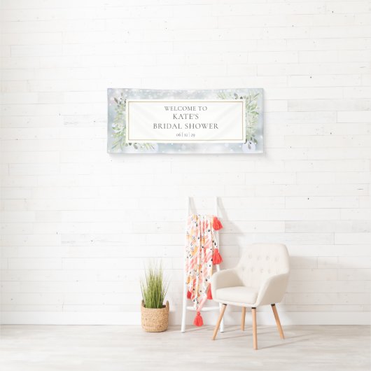 Winter Sneeuwgroen Bruiloft Feestelijke Ontvangst Spandoek (Insitu)