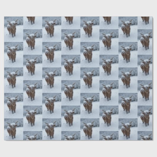 Winter Sneeuwhoogland Cow Cadeaupapier (Vlak)