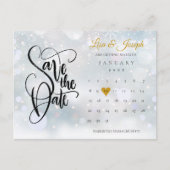 Winter Sneeuwkalender Gold Heart Save the Date Aankondigingskaart (Voorkant)