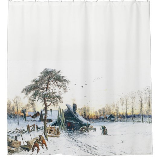 Winter Sneeuwland Cabine Familie Shower Curtain Douchegordijn (Voorkant)