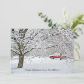 Winter Sneeuwlandschap & Rode Truck  Feestdagenkaart (Staand voorkant)