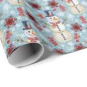 Winter Sneeuwman Bessen Sneeuwvlokken blauw Cadeaupapier (Rol Hoek)