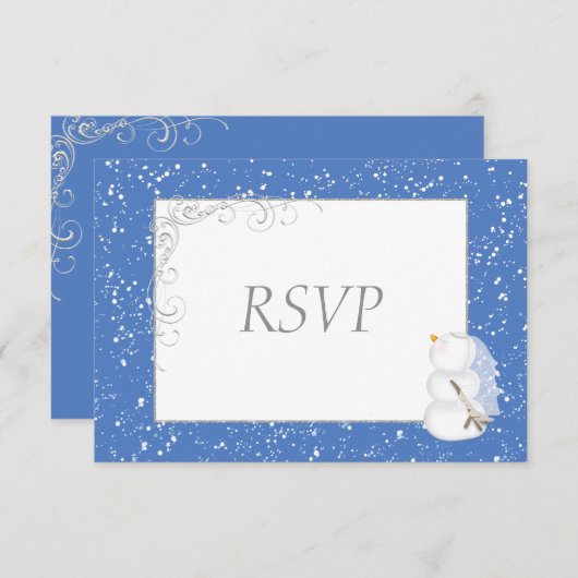Winter sneeuwman bruid & bruidegom bruiloft RSVP (Voorkant / Achterkant)