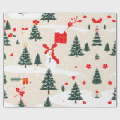 Winter Sneeuwman en kerstbomen Cadeaupapier (Vlak)