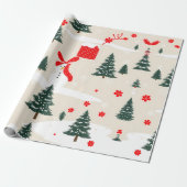Winter Sneeuwman en kerstbomen Cadeaupapier (Uitgerold)
