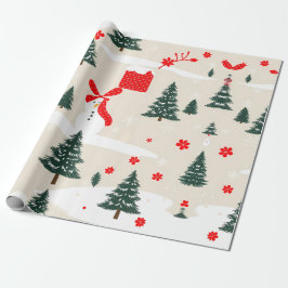 Winter Sneeuwman en kerstbomen Cadeaupapier
