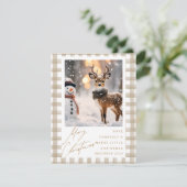 Winter Sneeuwman en Mooie Herten Feestdagenkaart (Staand voorkant)