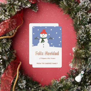 Winter Sneeuwman Feliz Navidad y Prospero Año Nue Folie Feestdagenkaart
