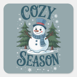 Winter Sneeuwman Gezellige Seizoen Boom Kerstmis V Vierkante Sticker