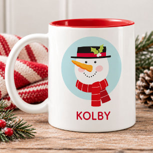 Winter Sneeuwman Gezicht Twee-Tons Koffiemok Tweekleurige Koffiemok