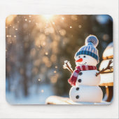 Winter sneeuwman op een parkbank muismat (Voorkant)