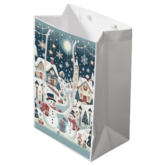 Winter Sneeuwman Scène Medium Cadeauzakje (Voorkant Gekanteld)