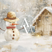 Winter Sneeuwman Scène Schilderen Rustieke Kerstmi Poster