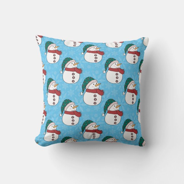 Winter Sneeuwman Schattig Blauw Kerstvakantie Kussen (Voorkant)