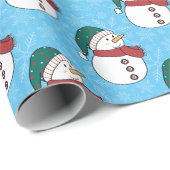 Winter Sneeuwman Schattigee Blauwe Kerstvakantie Cadeaupapier (Rol Hoek)