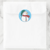 Winter Sneeuwman Schattigee Blauwe Kerstvakantie Ronde Sticker (Tas)