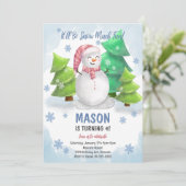 Winter Sneeuwman Sneeuwvlok Verjaardag Uitnodiging (Staand voorkant)