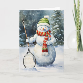 Winter Sneeuwman Tennis Enthousiast Kerstmis Feestdagen Kaart
