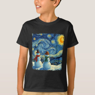 Winter Sneeuwman Van Gogh Sterrennacht Kerstmis T-shirt