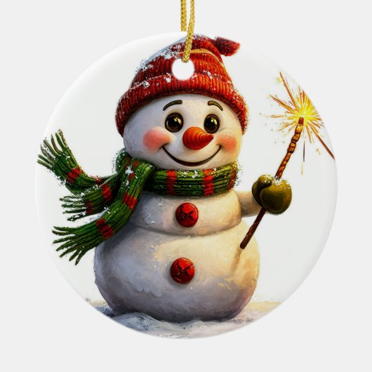 🎄 Winter Sneeuwman Vreugde Keramische Kerstbal Ca Keramisch Ornament (Voorkant)
