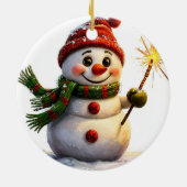 🎄 Winter Sneeuwman Vreugde Keramische Kerstbal Ca Keramisch Ornament (Achterkant)