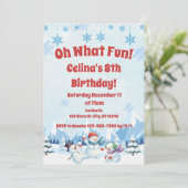 Winter Sneeuwmannen "Oh What Fun" Verjaardag Kaart (Staand voorkant)