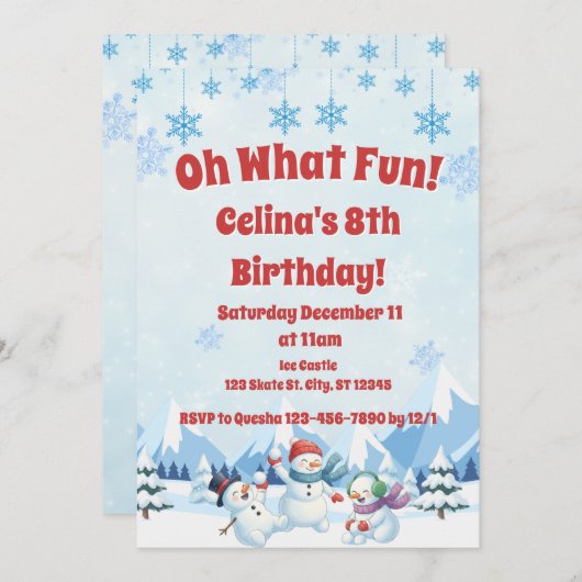 Winter Sneeuwmannen "Oh What Fun" Verjaardag Kaart (Voorkant / Achterkant)