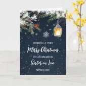 Winter Sneeuwnacht Zuster in de Wet Vrolijk Kerstf Kaart (Gele Bloem)