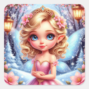 Winter Sneeuwprinses Voor Fantasie Liefhebbers Vierkante Sticker
