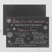 Winter Sneeuwroze Baby shower Uitnodiging van Paar (Voorkant / Achterkant)