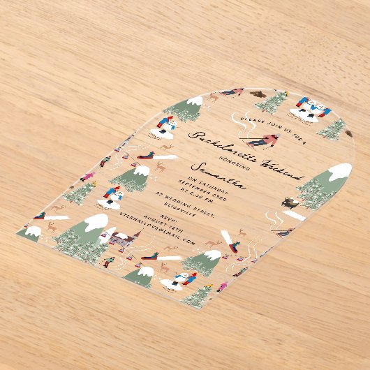 Winter Sneeuwski Bachelorette Weekend Acryl Uitnodigingen (Laagn)